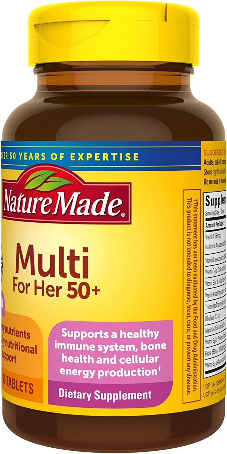 Nature Made Multivitamin For Her 50+ with No Iron, Womens Multivitamin for Daily Nutritional Support, Multivitamin for Women, 90 Tablets, 90 Day Supply - Nirvana Guru