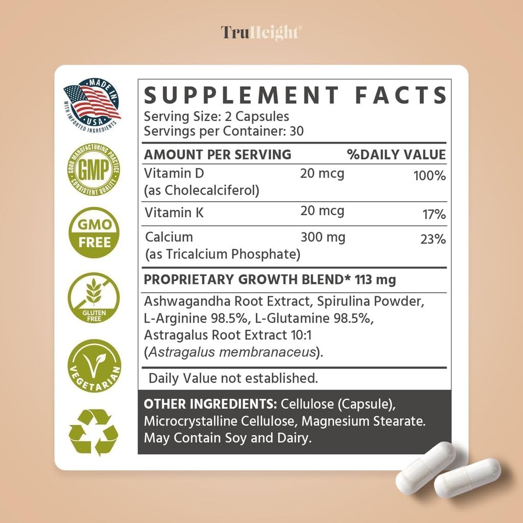 TruHeight Growth Capsules - Natural Growth & Development Supplement for Kids & Teens - Endorsed by Pediatricians - Vitamin D, K, Calcium & Ashwaganda - Bone Strength Capsules - Kids Vitamins - Ages 5+ Nirvana Guru