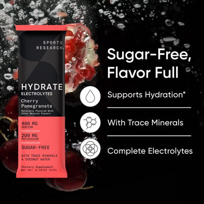 Sports Research® Hydrate Electrolytes Powder Packets - Sugar-Free & Naturally Flavored with Vitamins, Minerals, and Coconut Water - Supports Hydration - 32 Packets - Variety Pack - Nirvana Guru