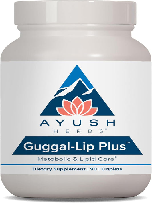 Ayush Herbs Guggal-Lip Plus - Metabolic Vitamins for Women & Men, Daily Pill, Pure & Natural Metabolic Health Supplement with Guggul - 90 Vegetarian Caplets (1 Count) Nirvana Guru