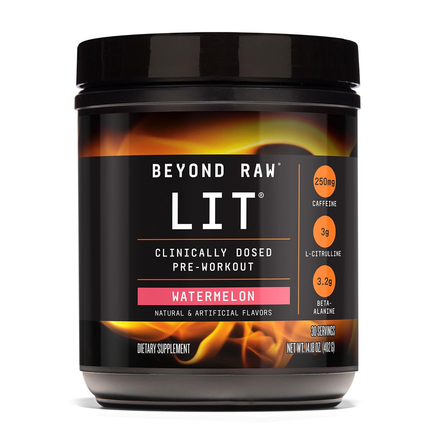BEYOND RAW LIT Pre Workout Powder Supplement for Men and Women, Energy, Focus, Endurance, Pumps, Nitric Oxide Boost, 250mg Caffeine, Creatine, Beta Alanine, Gummy Worm, 30 Servings Nirvana Guru