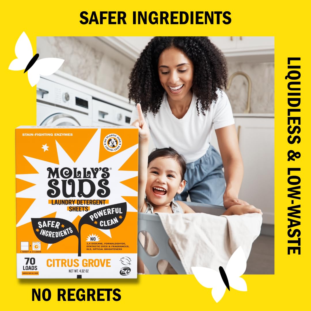 Molly’s Suds Laundry Detergent Sheets | Gentle on Sensitive Skin, Powerful Bio-Based Enzymes, Stain-Fighting | Liquidless & Plastic-Free Packaging | 70 Loads (Unscented) Nirvana Guru