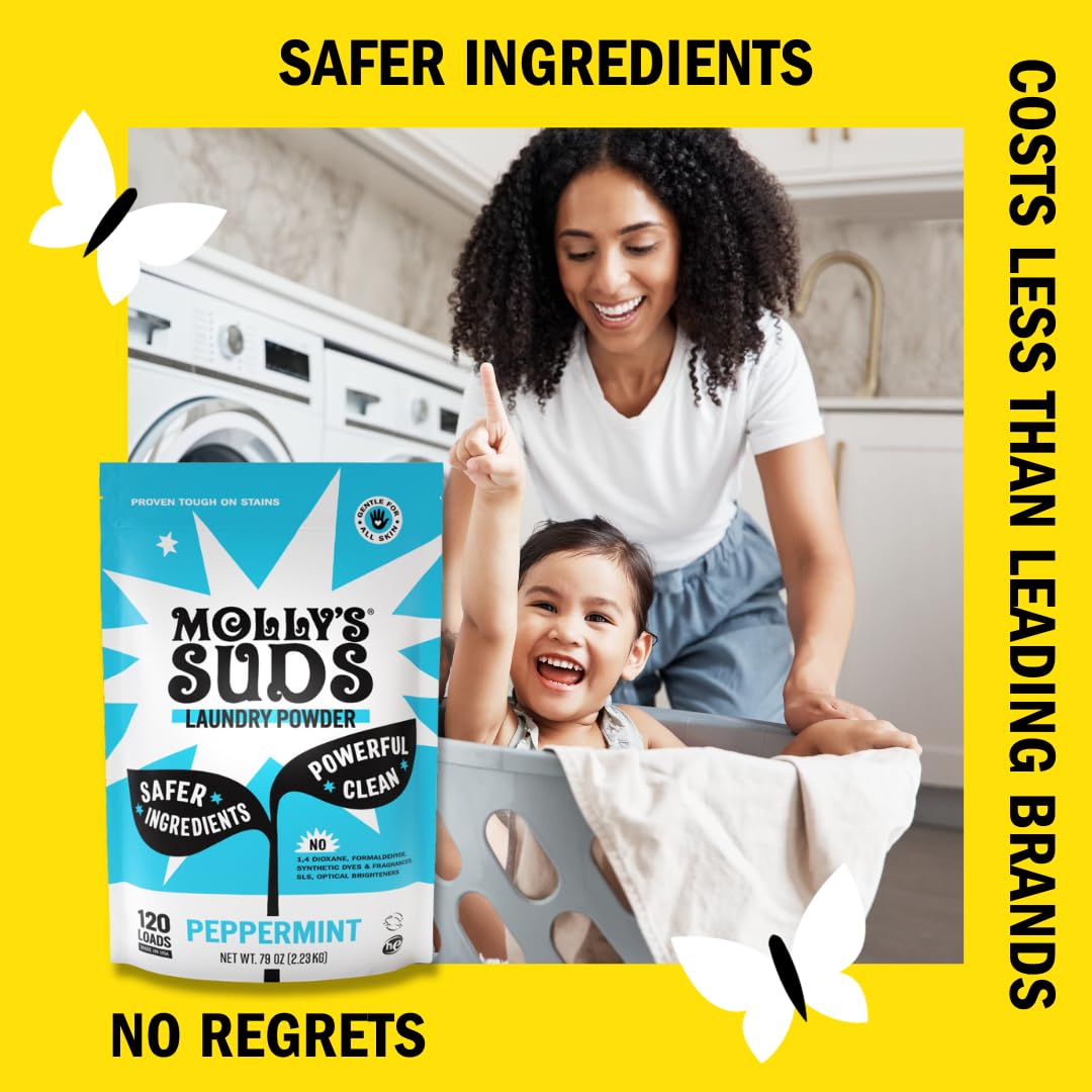 Molly's Suds Super Powder Detergent | Extra Strength Laundry Soap, Stain Fighting | Sensitive Skin | Simple, Effective Ingredients | 60 Loads - Lavender