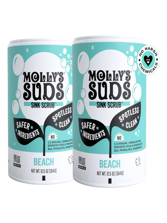 Molly's Suds Sink and All Purpose SCRUB | Gently Removes Stains, Scrubs Away Grease & Gime, Buffs out Scratches | Plant and Mineral Based | 2 Pack, Beach Scent Nirvana Guru
