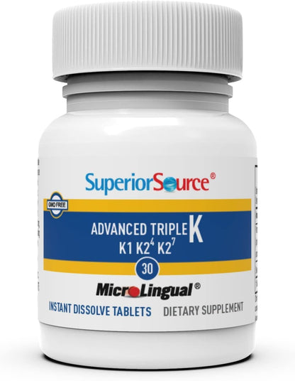 Superior Source Triple K, 3-in-1 Formula, MK-4 500 mcg, MK-7 50 mcg, K1 500 mcg, Quick Dissolve Sublingual Tablets, 30 Count, Healthy Bones and Arteries, Immune & Cardiovascular Support, Non-GMO Nirvana Guru