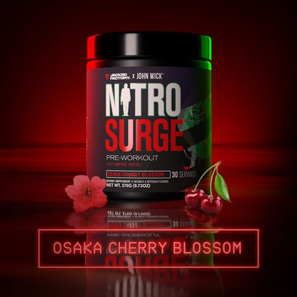 Jacked Factory NITROSURGE Pre Workout Supplement - Energy Booster, Instant Strength Gains, Clear Focus & Intense Pumps - NO Booster & Powerful Preworkout Energy Powder - 30 Servings, Blue Raspberry