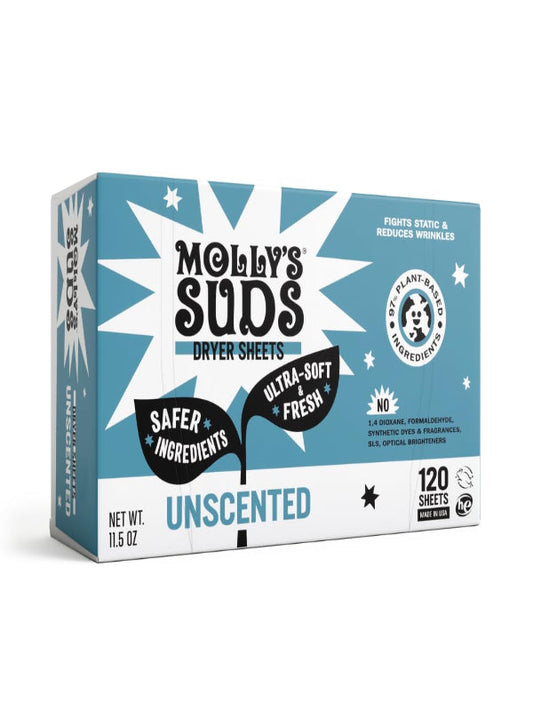 Molly's Suds Fabric Softener Dryer Sheets for Sensitive Skin | Plant-Based Static Reducer, Plastic-Free Packaging | Lavender (120 Sheets) Nirvana Guru