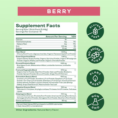 Bloom Nutrition Greens and Superfoods Powder for Digestive Health, Greens Powder, Digestive Enzymes, Probiotics, Spirulina, Chlorella for Bloating & Gut Support, Green Juice, 30 SVG, Strawberry Kiwi