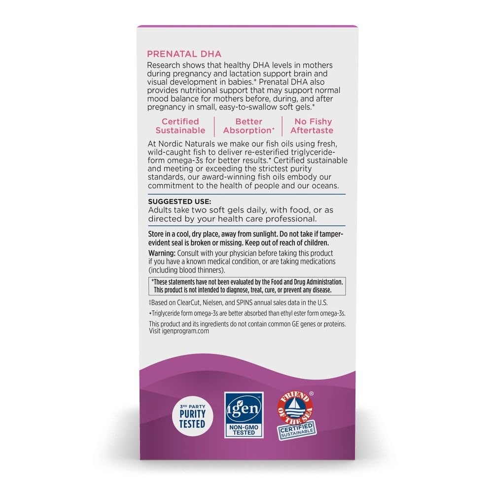 Nordic Naturals Prenatal DHA, Strawberry - 120 Soft Gels - 830 mg Omega-3 + 400 IU Vitamin D3 - Supports Brain Development in Babies During Pregnancy & Lactation - Non-GMO - 60 Servings - Nirvana Guru