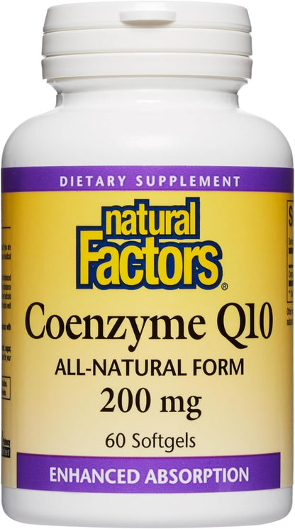 Natural Factors Coenzyme Q10 100 mg, Natural Coenzyme Q10 Supplement for Energy, Heart and Cognitive Support, 120 Softgels - Nirvana Guru