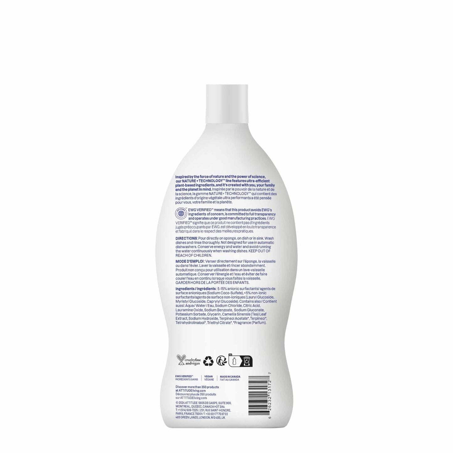 ATTITUDE Dish Soap, EWG Verified, Plant-Based & Vegan Dishwashing Liquid, Naturally Derived, Unscented, 23.7 Fl Oz Nirvana Guru