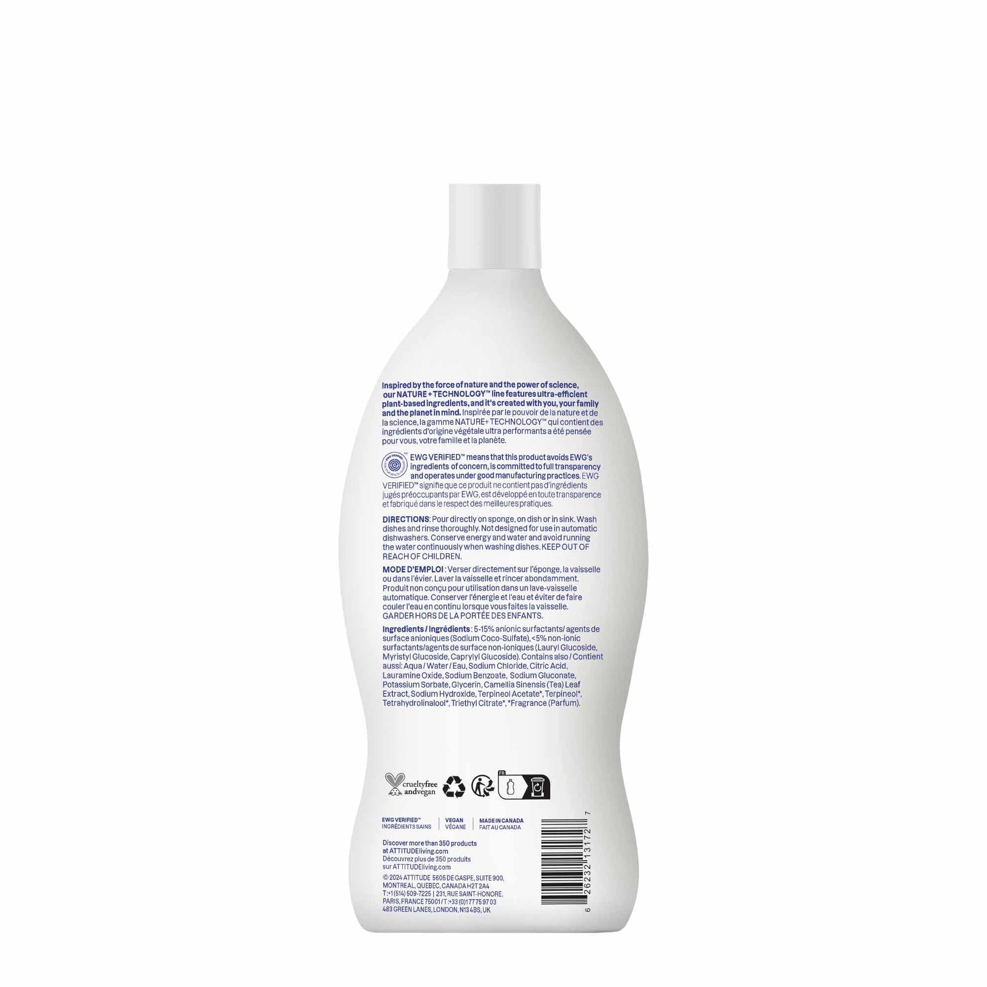 ATTITUDE Dish Soap, EWG Verified, Plant-Based & Vegan Dishwashing Liquid, Naturally Derived, Unscented, 23.7 Fl Oz Nirvana Guru