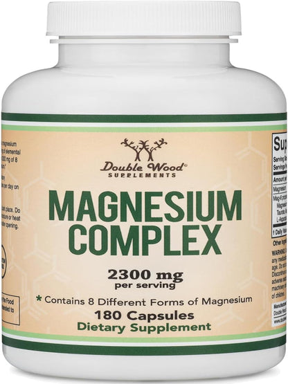 Magnesium Complex Supplement 180 Capsules (426mg Elemental Magnesium Provided by 2,300mg of Eight Different Forms of Magnesium) MAG-8 Provides 100% Daily Recommended Value of Magnesium by Double Wood Nirvana Guru