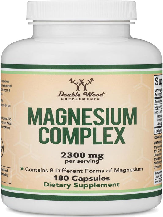 Magnesium Complex Supplement 180 Capsules (426mg Elemental Magnesium Provided by 2,300mg of Eight Different Forms of Magnesium) MAG-8 Provides 100% Daily Recommended Value of Magnesium by Double Wood Nirvana Guru