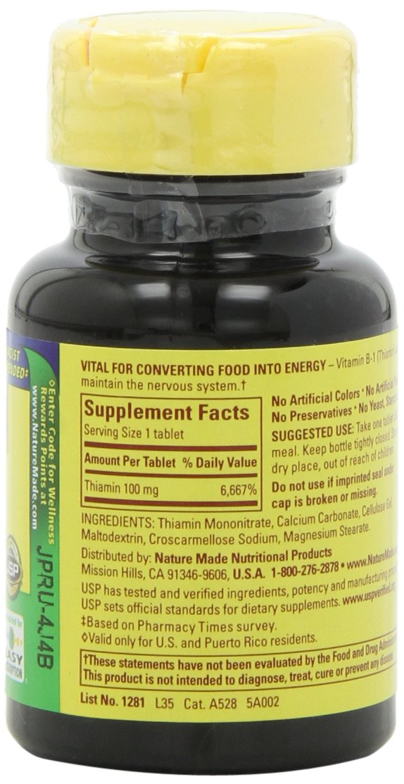 Nature Made Vitamin B1 100 mg, Dietary Supplement for Energy Metabolism Support, 100 Tablets, 100 Day Supply - Nirvana Guru