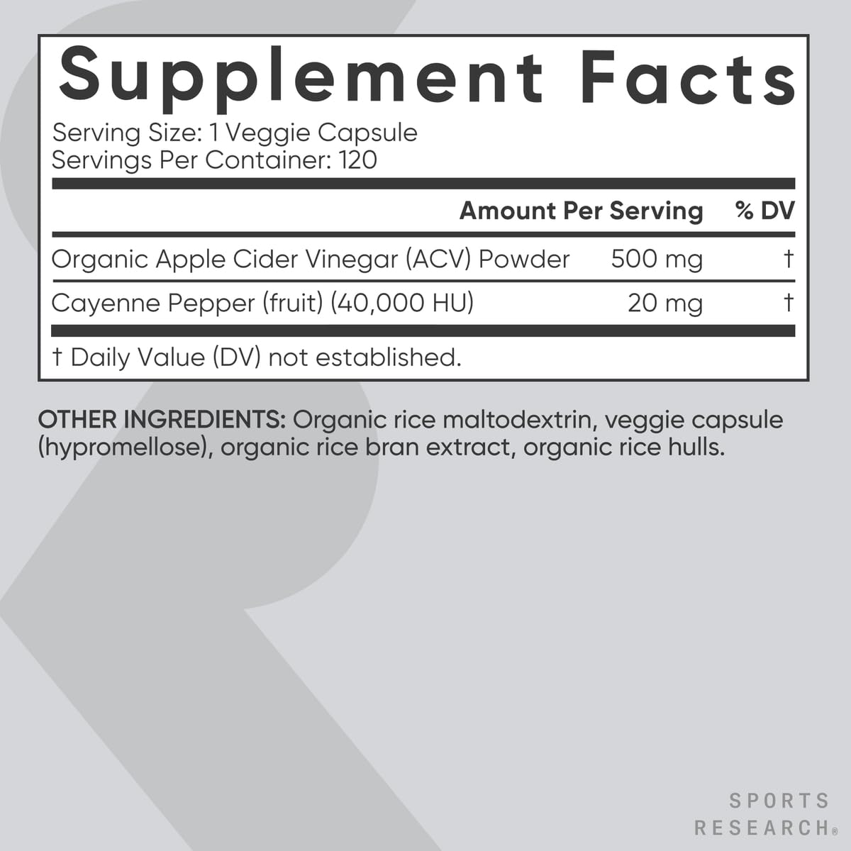 Sports Research Apple Cider Vinegar with Cayenne Pepper | Made from Organic Fermented Apple Cider - Non-GMO Project Verified & Vegan Certified (120 Veggie Capsules) - Nirvana Guru