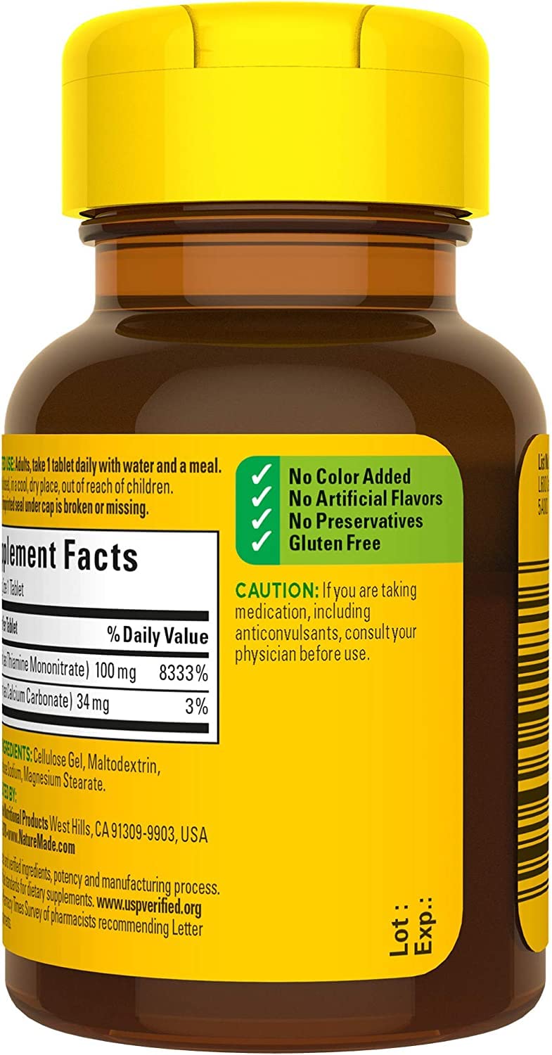 Nature Made Vitamin B1 100 mg, Dietary Supplement for Energy Metabolism Support, 100 Tablets, 100 Day Supply - Nirvana Guru