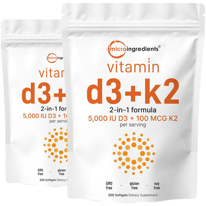 Micro Ingredients Vitamin D3 10,000 IU + K2 MK-7 200 mcg, 300 Softgels | Virgin Coconut Oil | 2-in-1 Bone, Immune & Heart Support | Easy to Swallow, Non-GMO