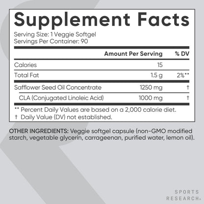 Sports Research CLA - 1250mg with Active Conjugated Linoleic Acid for Men and Women | Non-GMO, Soy & Gluten Free - 95% (180 Softgels)… - Nirvana Guru