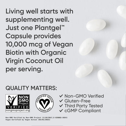 Sports Research Extra Strength Vegan Biotin (Vitamin B) Supplement with Organic Coconut Oil - Supports Keratin for Healthier Hair & Skin - Great for Women & Men - 5,000mcg, 120 Veggie Softgel Capsules - Nirvana Guru