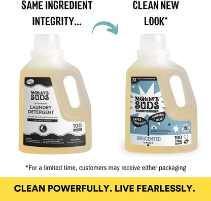 Molly's Suds Liquid Laundry Detergent | Clean Laundry Detergent Soap for Sensitive Skin | 2x Concentrated, High Efficiency (HE) | Unscented - 100 Loads Nirvana Guru