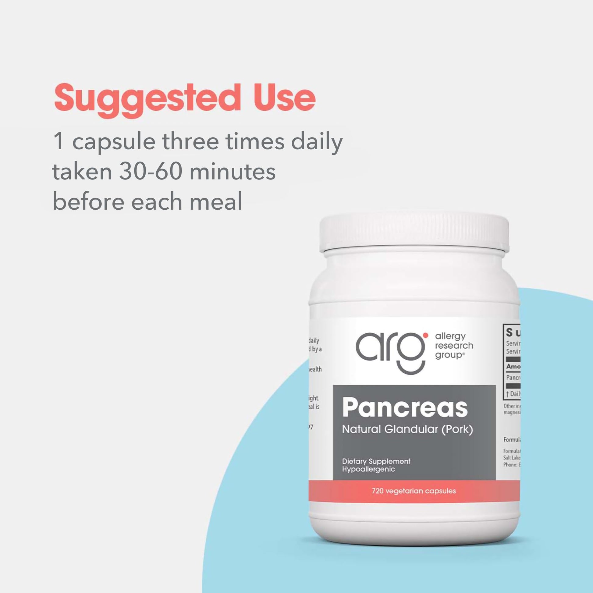 Allergy Research Group Pancreas Supplement - Pancreatic Enzymes for Women and Men, Digestive Pork Pancreas Powder Capsules, Healthy Digestion Support - 720 Capsules Nirvana Guru