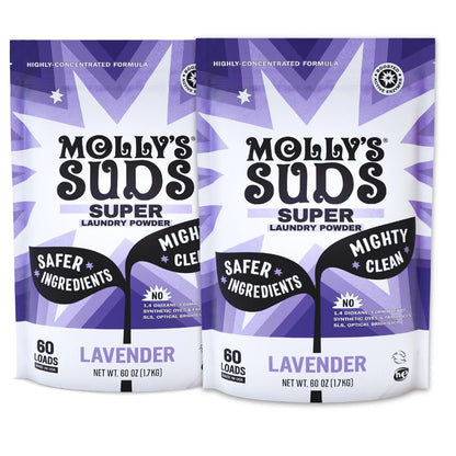 Molly's Suds Super Powder Detergent | Extra Strength Laundry Soap, Stain Fighting | Sensitive Skin | Simple, Effective Ingredients | 60 Loads - Lavender