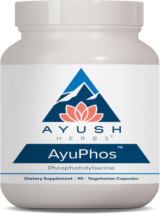 Ayush Herbs AyuPhos - Phosphatidylserine Supplement for Men & Women, Soy-Free Phosphatidyl Serine, Brain, Memory, & Cognitive Support for Adults, 200mg Per Pill - 90 Vegetarian Capsules (1 Count) Nirvana Guru