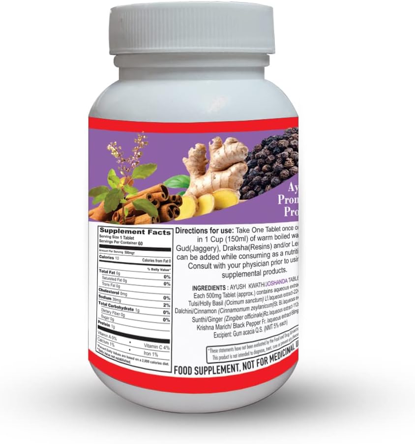 BASIC AYURVEDA Kwath | Ayurvedic Natural Blend with Cinnamon, Ginger, & Holy Basil | 60 Tablets (500mg) Nirvana Guru