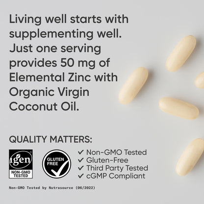 Sports Research Zinc Picolinate 50mg with Organic Coconut Oil | Highly Absorbable Zinc Supplement for Healthy Immune Function - Non-GMO Verified, Gluten & Soy Free (60 Liquid Softgels) - Nirvana Guru