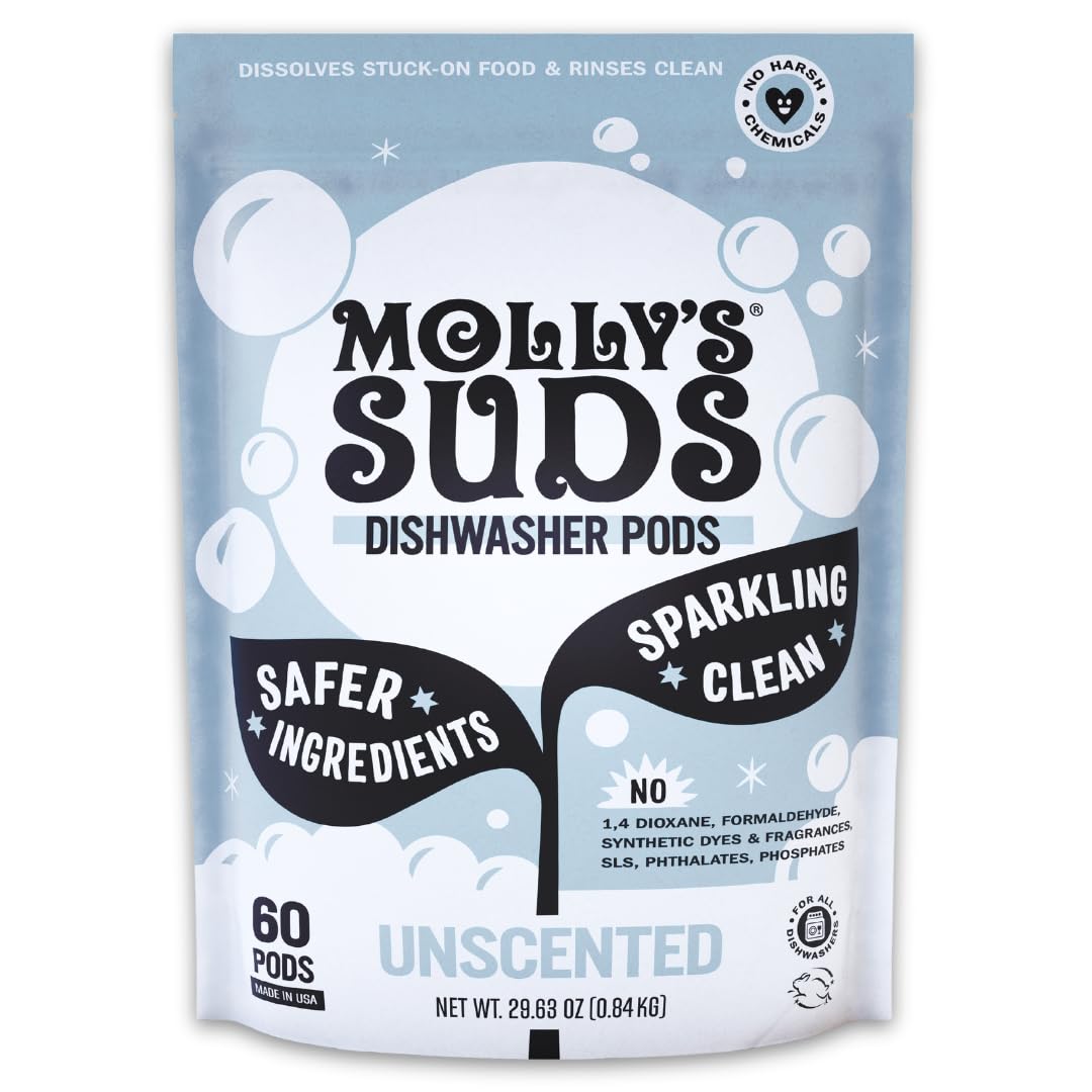 Molly's Suds Dishwasher Pods | Clean Dishwasher Detergent, Cuts Grease & Rinses Clean (Residue-Free) for Sparkling Dishes | 60 Auto-Release Tabs (Citrus) Nirvana Guru