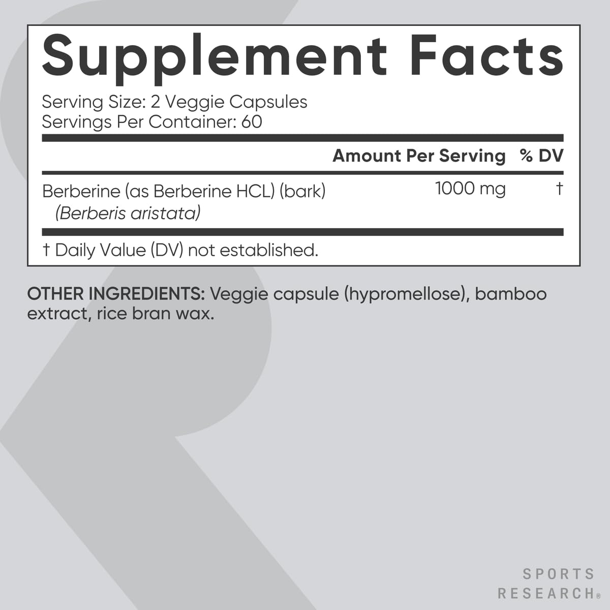 Sports Research Berberine - Herbal Ayurvedic Metabolic Health Support - 500 mg - 60 Capsules - Vegan Certified, Gluten-Free, Non-GMO - Nirvana Guru