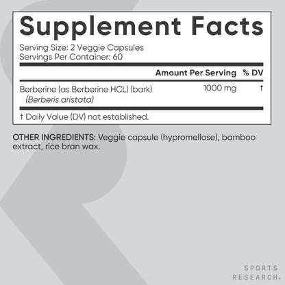 Sports Research Berberine - Herbal Ayurvedic Metabolic Health Support - 500 mg - 60 Capsules - Vegan Certified, Gluten-Free, Non-GMO - Nirvana Guru