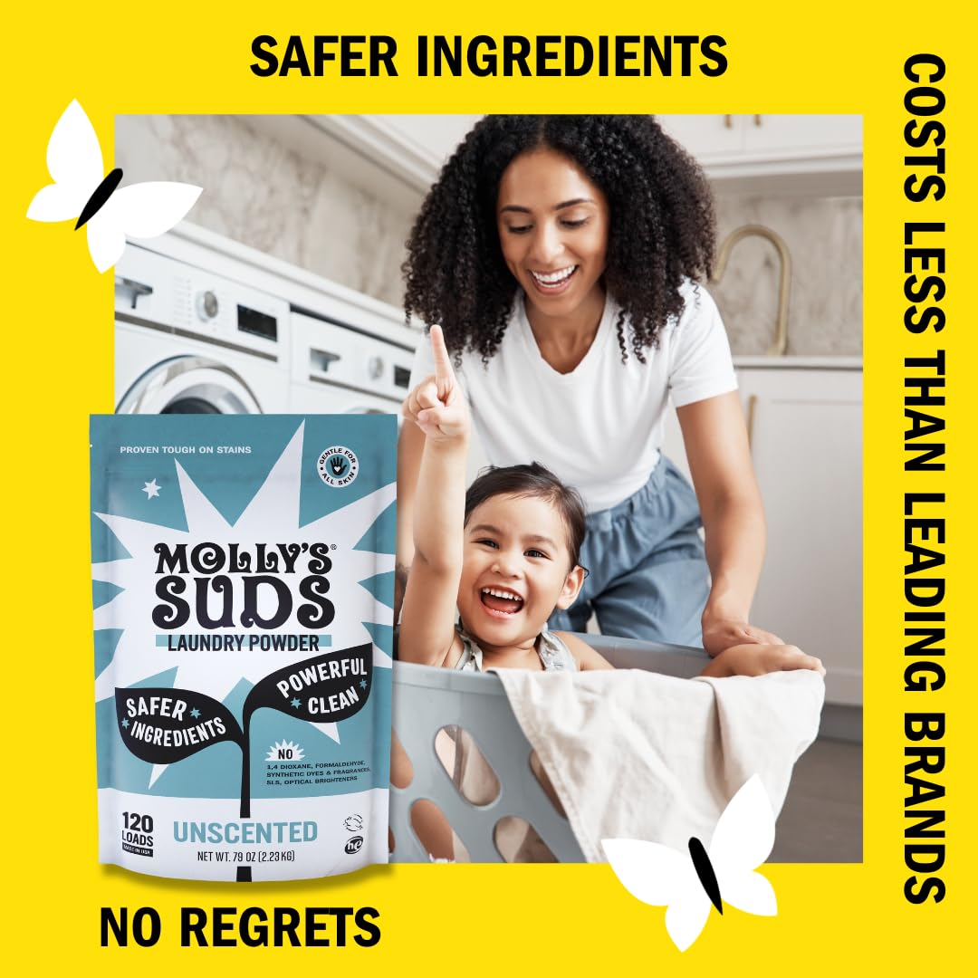 Molly's Suds Super Powder Detergent | Extra Strength Laundry Soap, Stain Fighting | Sensitive Skin | Simple, Effective Ingredients | 60 Loads - Lavender