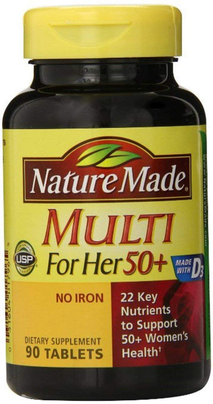 Nature Made Multivitamin For Her 50+ with No Iron, Womens Multivitamin for Daily Nutritional Support, Multivitamin for Women, 90 Tablets, 90 Day Supply - Nirvana Guru