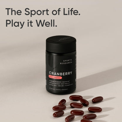 Sports Research Cranberry Fruit Complex Supplement - Softgels for Urinary Tract Health Support - Equal to 25,000mg of Cranberries, Made with Pacran & Vitamins C & E - Non-GMO & Gluten Free - 90 Count - Nirvana Guru