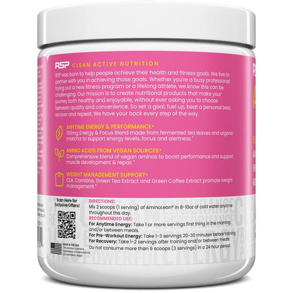RSP NUTRITION AminoLean Pre Workout Powder, Amino Energy & Weight Management with Vegan BCAA Amino Acids, Natural Caffeine, Preworkout Boost for Men & Women, 30 Serv, Pink Lemonade… Nirvana Guru