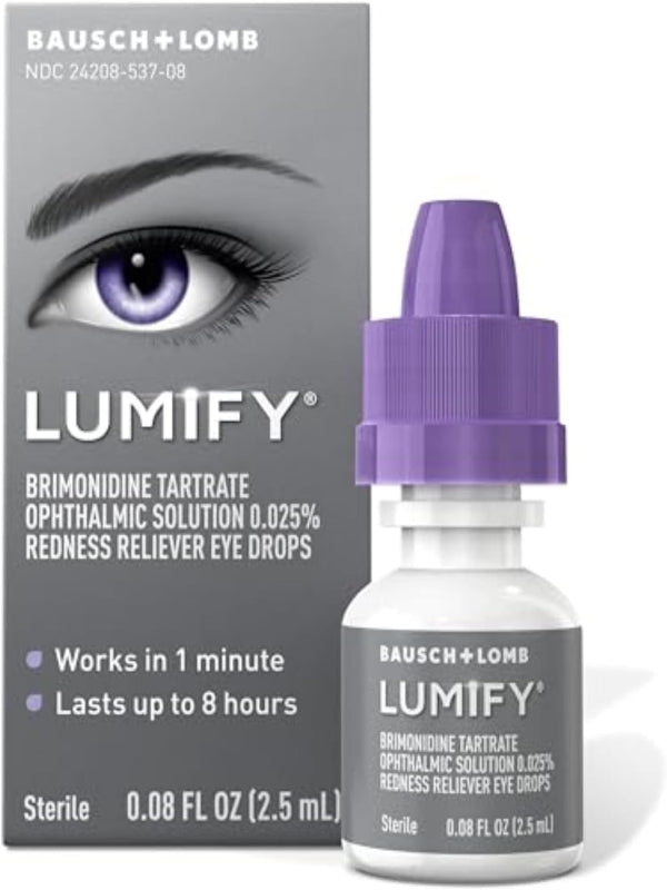 LUMIFY Eye Drops for Red Eyes, Redness Reliever for Brighter Looking Eyes, Works in 1 Minute & Lasts Up to 8 Hours, Eye Drops, 0.08 Fl Oz (2.5 mL), Packaging May Vary