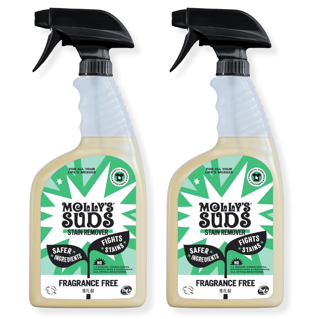 Molly's Suds Stain Remover Spray | Gentle Yet Powerful, Great for Baby & Pet Stains | Clean, Simple Ingredients (Fragrance Free) (16 Fl Oz (Pack of 2)) Nirvana Guru