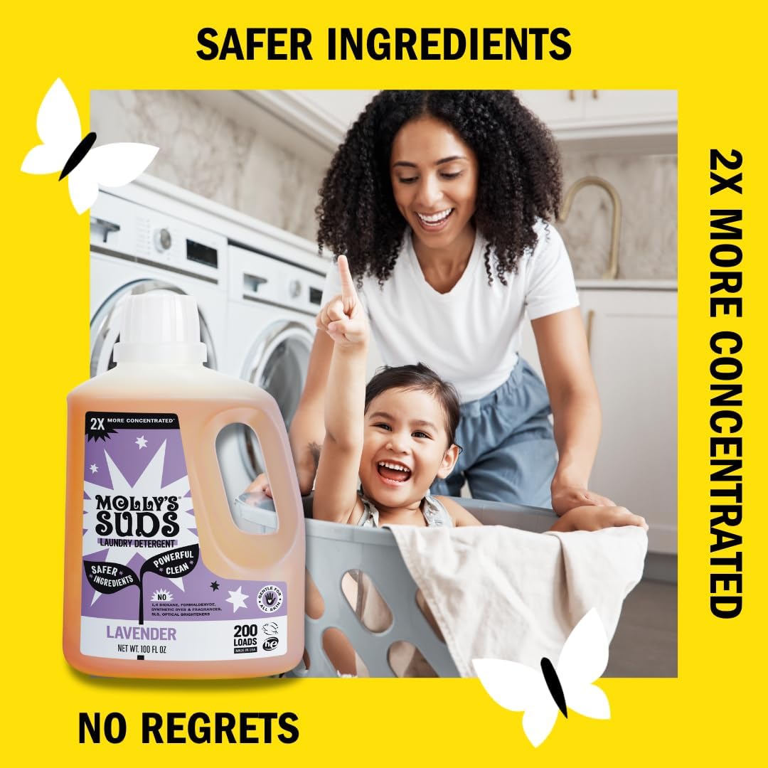 Molly's Suds Liquid Laundry Detergent | Clean Laundry Detergent Soap for Sensitive Skin | 2x Concentrated, High Efficiency (HE) | Unscented - 100 Loads Nirvana Guru