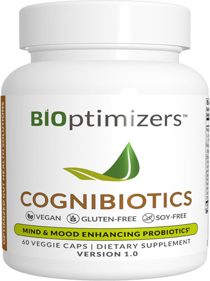 BIOptimizers Cognibiotics Probiotic Brain Supplement - Helps Support Mood, Better Focus, Memory, Mental Clarity - 60 Capsules Nirvana Guru