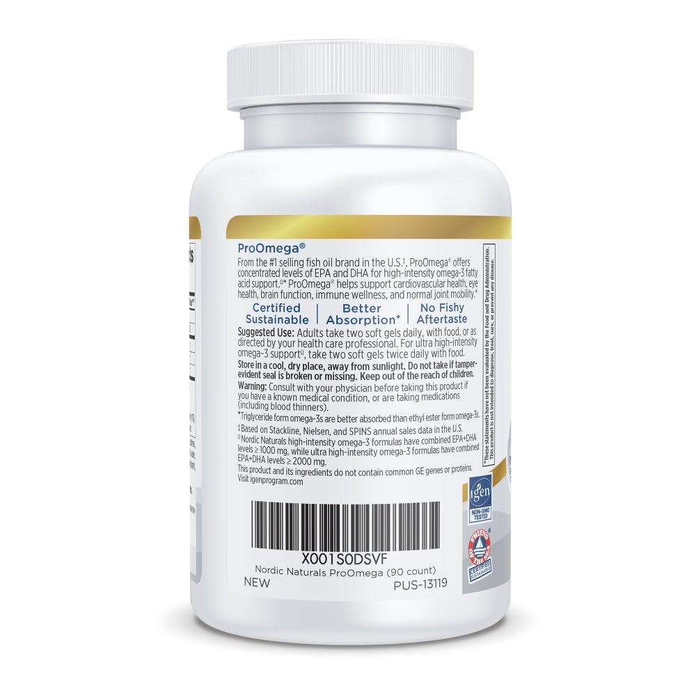 Nordic Naturals ProOmega, Lemon Flavor - 180 Soft Gels - 1280 mg Omega-3 - High-Potency Fish Oil with EPA & DHA - Promotes Brain, Eye, Heart, & Immune Health - Non-GMO - 90 Servings - Nirvana Guru