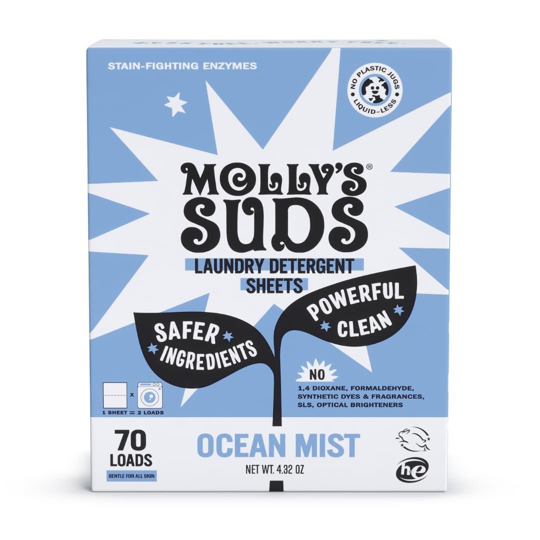 Molly’s Suds Laundry Detergent Sheets | Gentle on Sensitive Skin, Powerful Bio-Based Enzymes, Stain-Fighting | Liquidless & Plastic-Free Packaging | 70 Loads (Unscented) Nirvana Guru