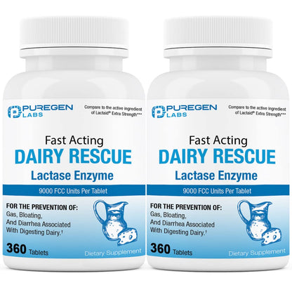 Puregen Labs Dairy Relief Fast Acting Lactase Enzyme 9000 FCC, Lactose Intolerance Pills 360 Tablets - Nirvana Guru