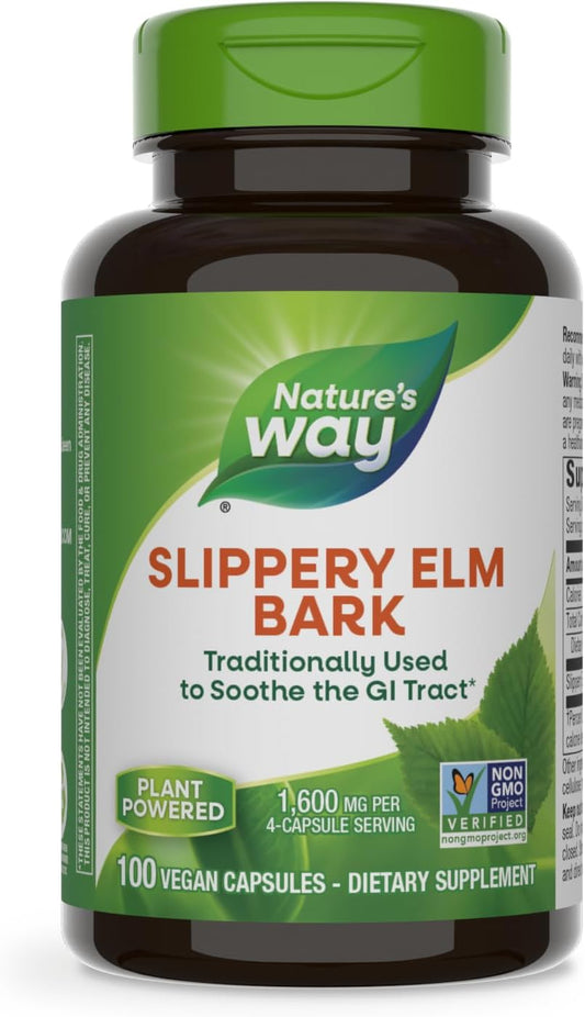 Nature's Way Slippery Elm Bark, Traditional Support to Soothe the GI Tract*, Vegan, 100 Capsules - Nirvana Guru