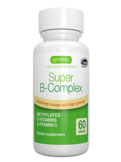 Igennus Super B-Complex Methylated B-Vitamins, Sustained Release, Clean Label, High Strength, with Methylfolate & B12 Methylcobalamin, Vegan, Lab Verified, 60 Small Tablets Nirvana Guru