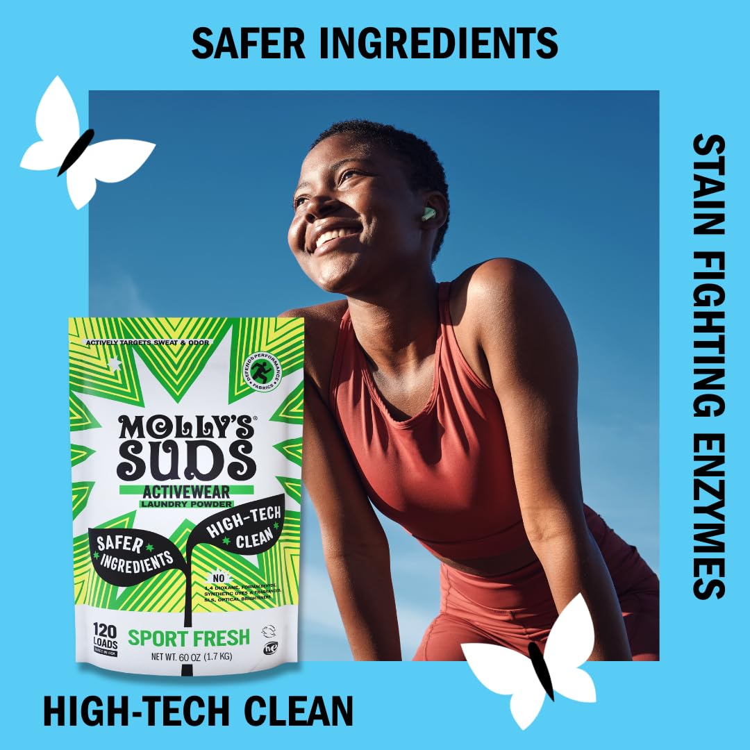 Molly's Suds Active Wear Laundry Detergent | Extra Strength Sport Laundry Powder, Stain Fighting for Performance Fabrics and Sensitive Skin | 120 Loads Nirvana Guru