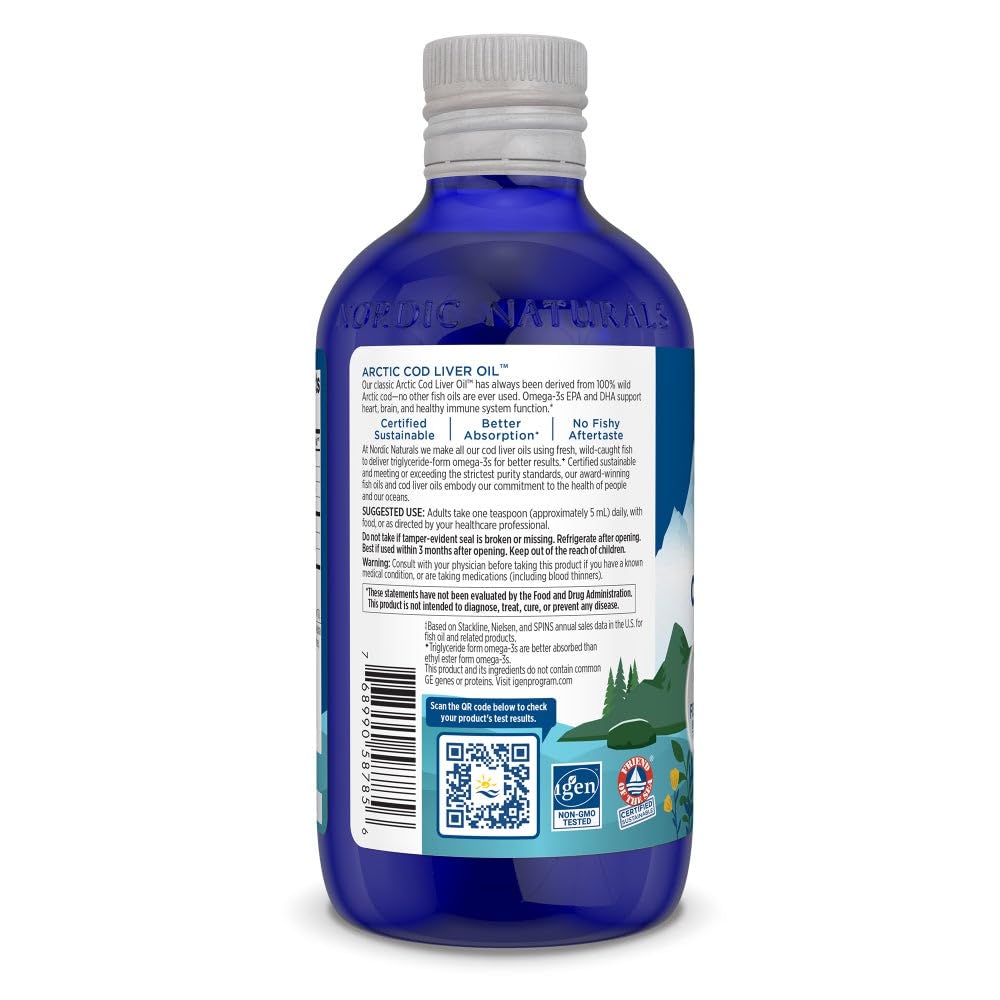 Nordic Naturals Arctic Cod Liver Oil, Orange - 16 oz - 1060 mg Total Omega-3s with EPA & DHA - Heart & Brain Health, Healthy Immunity, Overall Wellness - Non-GMO - 96 Servings - Nirvana Guru
