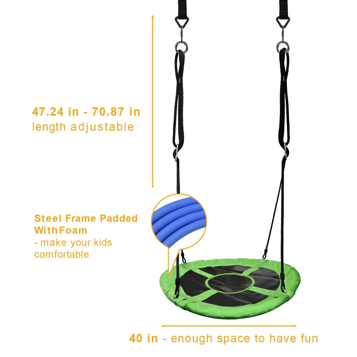 PACEARTH 40 Inch Saucer Tree Swing Flying 900lb Weight Capacity 2 Added Hanging Straps Adjustable Multi-Strand Ropes Colorful Safe and Durable Swing Seat for Children-Green Nirvana Guru