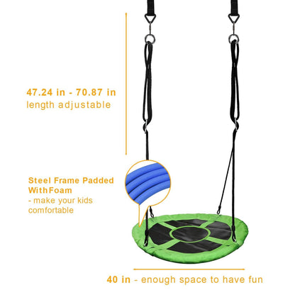 PACEARTH 40 Inch Saucer Tree Swing Flying 900lb Weight Capacity 2 Added Hanging Straps Adjustable Multi-Strand Ropes Colorful Safe and Durable Swing Seat for Children-Green Nirvana Guru
